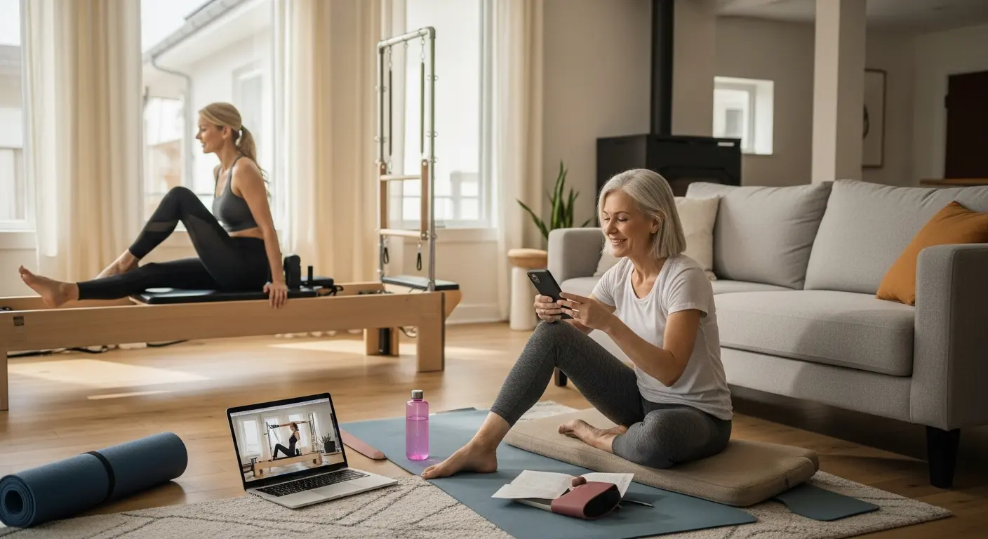 Women in a live online fitness class